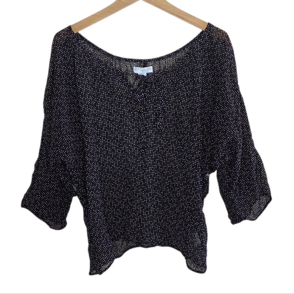 Cotton On | Lightweight Sheer Black White Brown Polka Dot Blouse Size Small